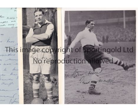 TED DRAKE AUTOGRAPHS      Four signed items: 2 personal handwritten letters and a large Topical Times b/w panel and an 8" X 6