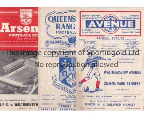 QPR / WALTHAMSTOW   Three  programmes from the 1st Round FA Cup ties between Queen's Park Rangers and Walthamstow Avenue , th