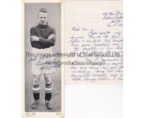 HARRY HIBBS / BIRMINGHAM / AUTOGRAPHS     A 4 page handwritten and signed letter from 8/12/1980 and a signed large black &amp