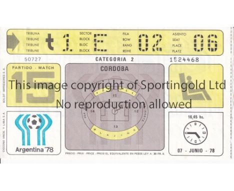 WORLD CUP 1978 TICKET    Scotland v Iran World Cup in Cordoba 7/6/1978 played in front of only 7,938. Team names on reverse. 