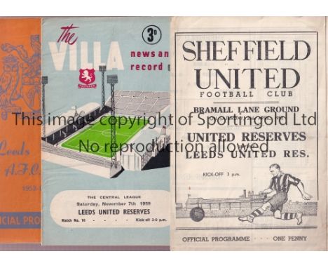 LEEDS UNITED        Two away Reserve team programmes v. Sheff. Utd. 26/4/1952 and Aston Villa 7/11/1959 both have a slight ho