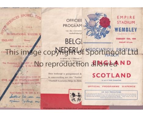 WARTIME FOOTBALL     Five sub-standard condition programmes: England v Scotland 19/2/1944 at Wembley folded and tears, Belgiu