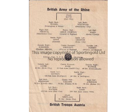 WARTIME FOOTBALL IN AUSTRIA 1945     Single sheet programme for British Army of the Rhine. v British Troops Austria in Graz 5
