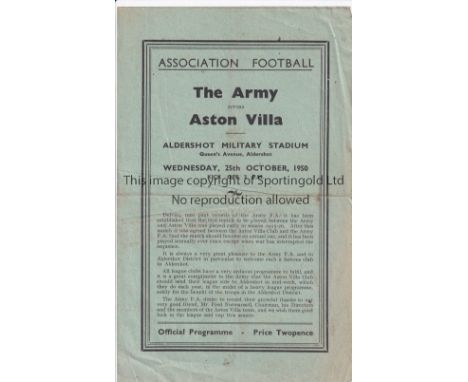ASTON VILLA     4 Page programme at the Military Stadium, Aldershot The Army v Aston Villa Friendly 25/10/1950. John Charles 