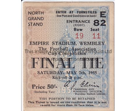 1955 FA CUP FINAL TICKET     F A Cup Final between Manchester City and Newcastle played on 7th May 1955 at Wembley – North Gr