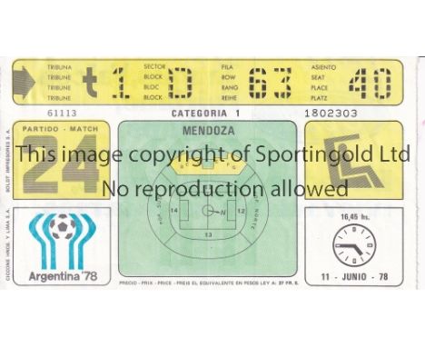WORLD CUP 1978 TICKET    Scotland v Holland World Cup in Mendoza 11/6/1978. Team names on reverse. Match 24. Light vertical f