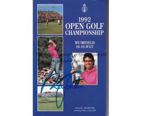 NICK FALDO AUTOGRAPH / 1992 OPEN     Official programme, official order of play and tent village map which is signed on the f