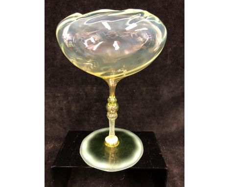 James Powell and Sons, Whitefriars - A rare raised straw opal glass bowl, the hemispherical bowl with optical wrythen ribbing