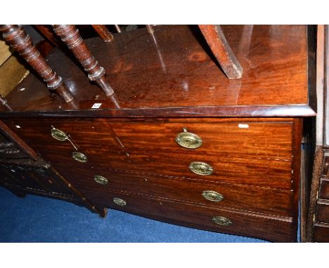 A GEORGIAN MAHOGANY CHEST, of two short and three long graduated drawers on out splayed bracket feet, approximate size width 
