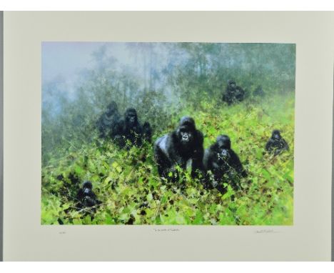 DAVID SHEPHERD (1931-2017), 'In The Mists of Rwanda', A Limited Edition print, 15/250, of a Troop of Gorillas, signed, titled