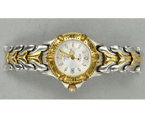 A BOXED GOLD TONED ROTARY SAPPHIRE QUARTZ WATCH (spare link)