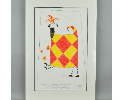 GOVINDER NAZRAN (BRITISH 1964-2008), 'The Entertainer', A Limited Edition print, 77/195, of a comical dog, juggling three bal
