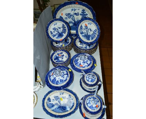 BOOTHS 'REAL OLD WILLOW' DINNERWARES, to include two tureens (one with cracked lid), two sauce tureens and ladles (one ladle 