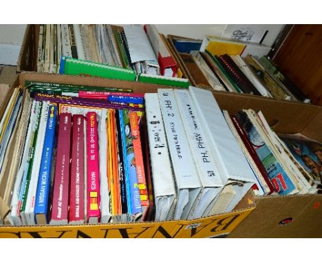 FOUR BOXES OF MECHANICAL WORKSHOP SERVICING BOOKS ETC, to include Haynes manuals and Lister Engine manuals etc 