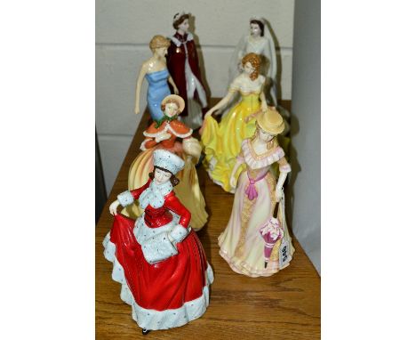 FIVE ROYAL DOULTON AND TWO ROYAL WORCESTER FIGURES, 'Spring' HN5321, 'Winter' HN5314, 'Autumn' HN5323, 'Summer' HN5322, 'Dian