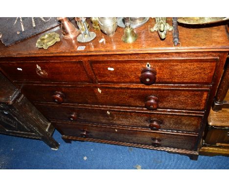 A GEORGIAN OAK AND MAHOGANY CROSSBANDED CHEST, of two short and three long drawers, on bracket feet, approximate size width 1