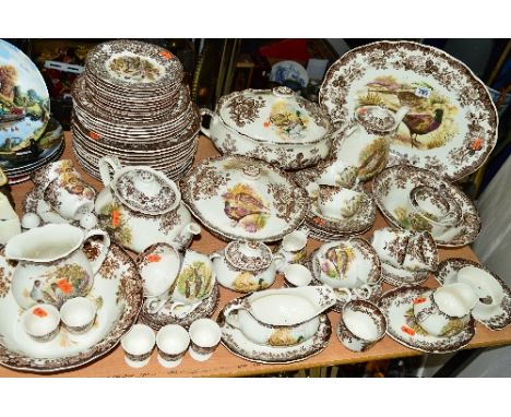 ROYAL WORCESTER PALISSY 'GAMES SERIES' DINNER WARES, to include tureens, bowls, gravy boat, meat platter, plates, teapot, cof