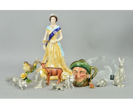 A SMALL GROUP OF ORNAMENTS ETC, to include two Julianna Treasured Trinkets, one with pendant, a Royal Krona glass paperweight