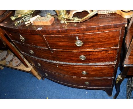 A GEORGIAN MAHOGANY BOWFRONT CHEST, of two short and three long graduated drawers, on bracket feet, approximate size weight 1