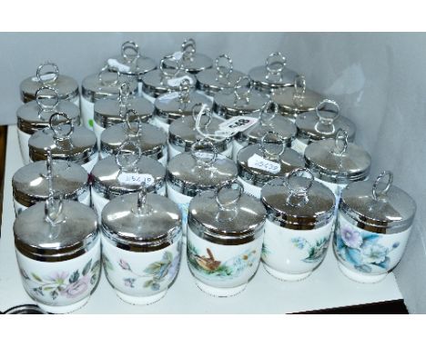 TWENTY SEVEN ROYAL WORCESTER EGG CODDLERS, in a variety of patterns