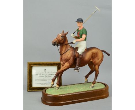 A ROYAL WORCESTER LIMITED EDITION MODEL OF H.R.H THE DUKE OF EDINBURGH BY DORIS LINDER, No.549/750, printed marks with a wood