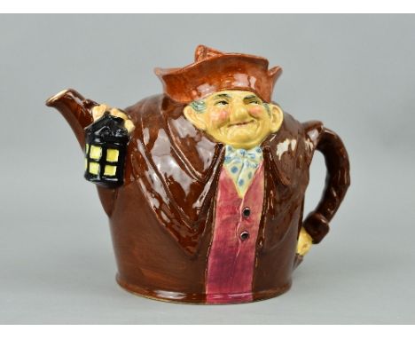 A ROYAL DOULTON CHARACTER TEAPOT, 'Old Charley' D6017, designed by Charles Noke (lid restored chip)