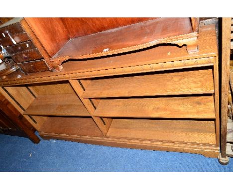 AN ERCOL STYLE ASH DOUBLE OPEN BOOKCASE, with adjustable shelves, approximate size width 183cm x depth 30cm x height 90cm