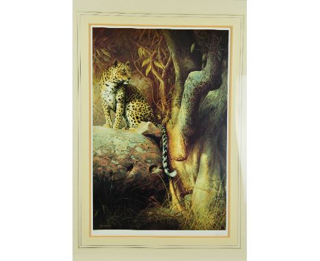 DICK VAN HEERDE (DUTCH 1954), 'A Watching Brief', A Limited Edition print, 180/400, of a Leopard sitting on a rock, signed an
