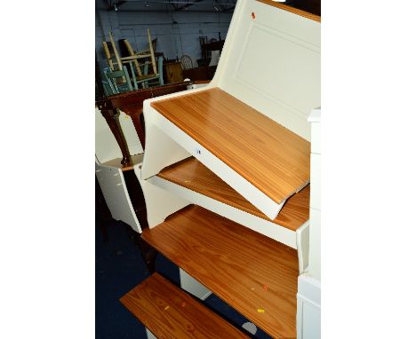 A PAINTED BASED PINE TOPPED TABLE, a bench and a corner bench (3)