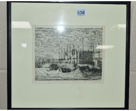 ALLAN GWYNNE-JONES (BRITISH 1892-1982), HOUSE BEING BUILT BY A CROSSROADS, etching, signed in pencil lower right, some foxing