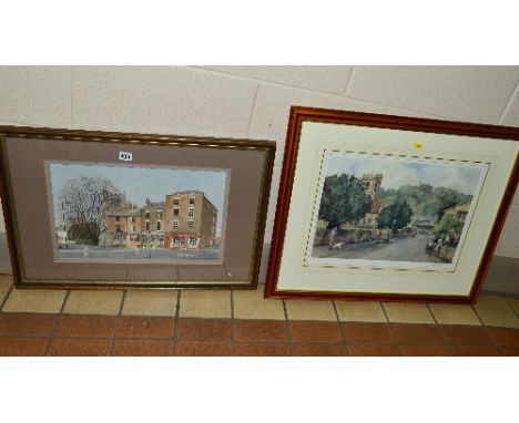 SHIRLEY ANNE JOHNSON (BRITISH 20TH CENTURY), 'Cheapside, Derby', a row of shops and houses in Derby, watercolour, signed lowe