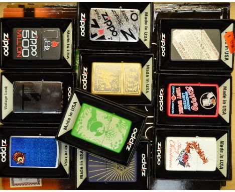 A COLLECTION OF TEN ZIPPO LIGHTERS, BOXED AND PAMPHLETS, comprising Environment, La Mahchay, Zippo Canada, Denim, Weeks Trial
