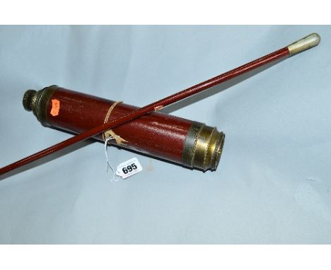 AN UNMARKED FOUR DRAW LEATHER CASED TELESCOPE, length fully extended approximate 80cm, minor damage to lens, with end caps an