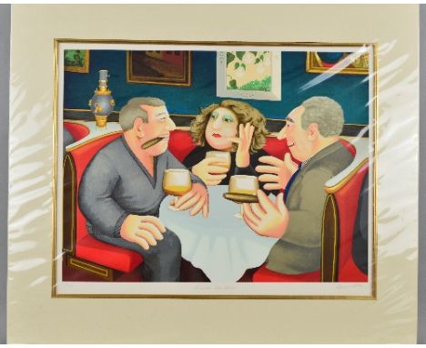 BERYL COOK (BRITISH 1926-2008) 'Russian Tea Room' a limited edition print 29/300 of men and a woman drinking and smoking ciga