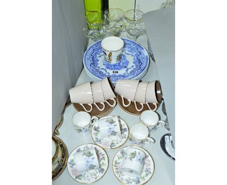 SIX ROYAL WORCESTER 'JUNE GARLAND' COFFEE CANS/SAUCERS, together with six Poole cups and saucers, six babycham glasses, four 