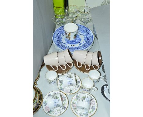 SIX ROYAL WORCESTER 'JUNE GARLAND' COFFEE CANS/SAUCERS, together with six Poole cups and saucers, six babycham glasses, four 