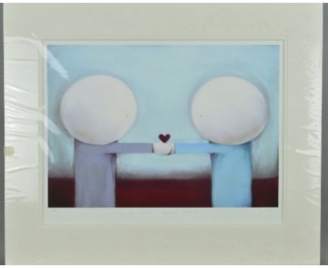 DOUG HYDE (BRITISH CONTEMPORARY) 'Cold Hands, Warm Heart' a limited edition artist proof print of two people holding a heart 