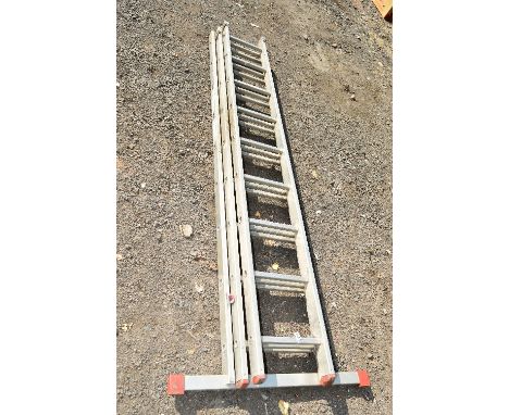 AN ABRU DOUBLE EXTENSUION LADDER, with extended foot, 2.56m closed and 5.92m extended