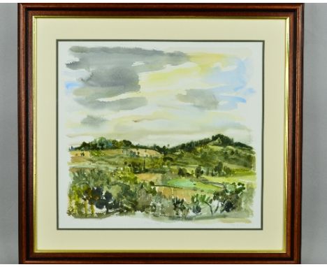JOHN R MYERS (BRITISH CONTEMPORARY), 'Clent Hills' a watercolour painting of the hills and surrounding countryside in Worcest