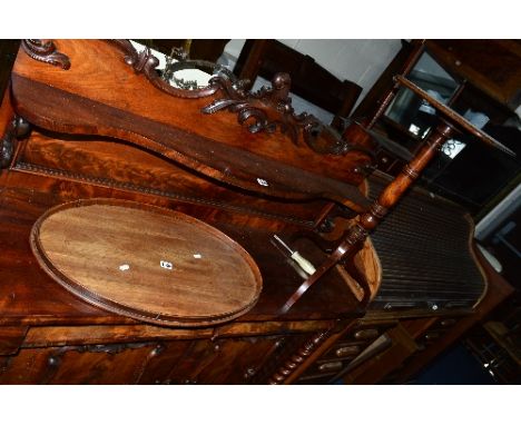 A GEORGIAN MAHOGANY OVAL TRAY, an Edwardian mahogany drop leaf sofa table, a Victorian mahogany tripod table and a Georgian s