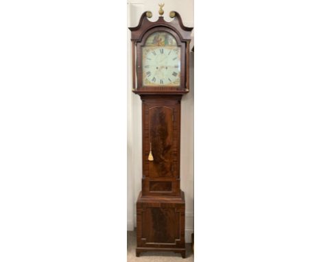 Early 19th century longcase clock by James Johnson of Linlithgow with 8 day movement in a flame mahogany case with quarter co