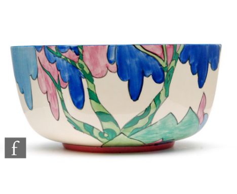 Clarice Cliff - Rudyard - A large octagonal fruit bowl circa 1933, hand painted with a stylised tree with tonal blue and pink