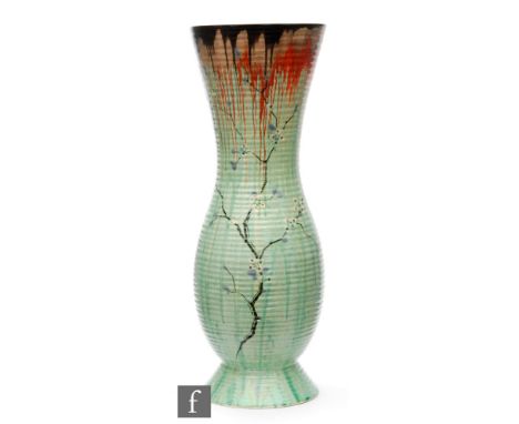 Clarice Cliff - May Blossom - A large vase circa 1934, of footed ribbed form, hand painted with stylised flowering blossom bo