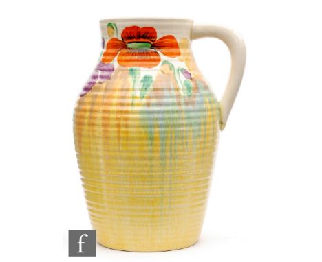 Clarice Cliff - Delecia Poppies - A single handled Lotus jug circa 1932, hand painted with a band of flowers and foliage over