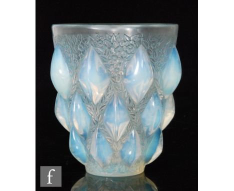 Rene Lalique - A Rampillon vase, number 991, moulded with a repeat pattern of diamond shapes with flowers beneath, wheel engr