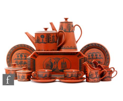 Robert 'Scottie' Wilson - Royal Worcester - A collection of assorted wares comprising a teapot, coffee pot, four cups and sau