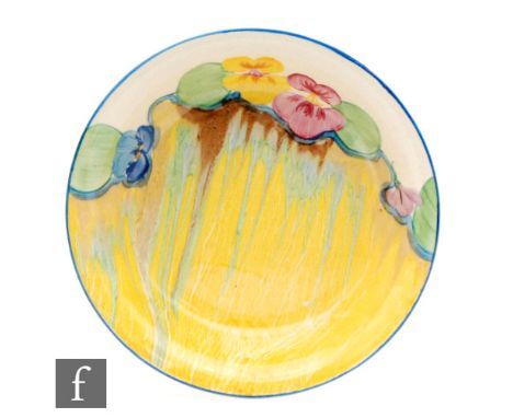 Clarice Cliff - Delecia Pansies - A circular shallow bowl circa 1934, hand painted with a band of stylised flowers and foliag