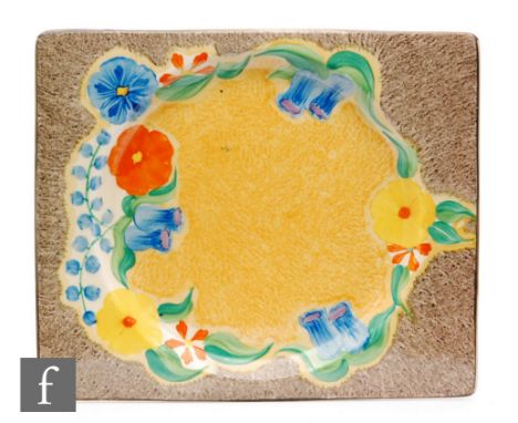 Clarice Cliff - Canterbury Bells - A Bizarritz shape plate circa 1934, hand painted with stylised flowers and foliage between