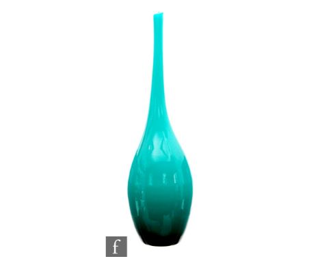 Venini - A 1960s glass vase of bottled form, graduated turquoise cased over opal, acid marked signature to base, height 27cm.