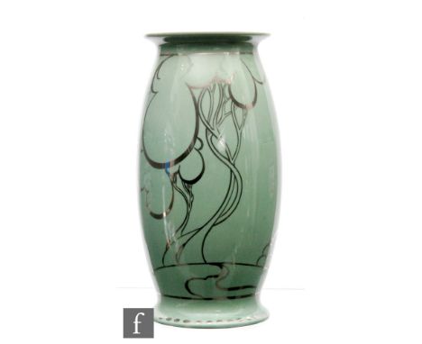 Clarice Cliff - Silver Autumn - A large shape 264 vase circa 1935, hand painted in silver lustre with a stylised tree and cot